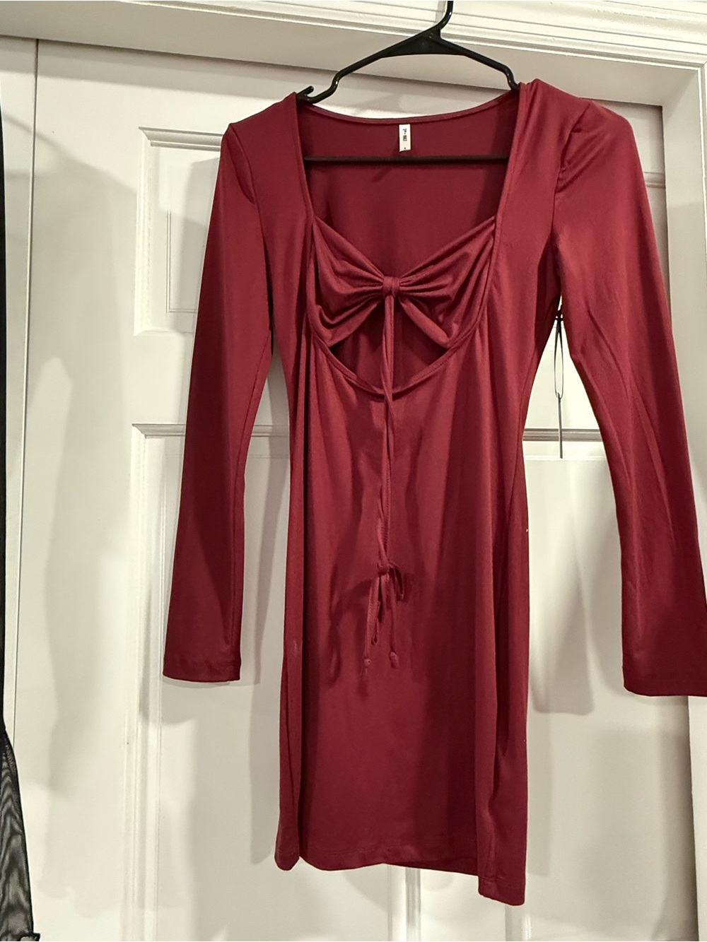 Women's Burgundy Long Sleeve Tie-Front Dress